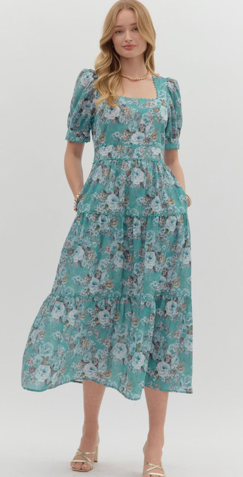 Floral Maxi Dress - Teal Blue