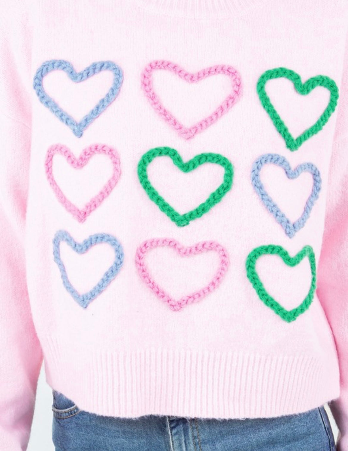 Multicolored Knit Heart Sweater