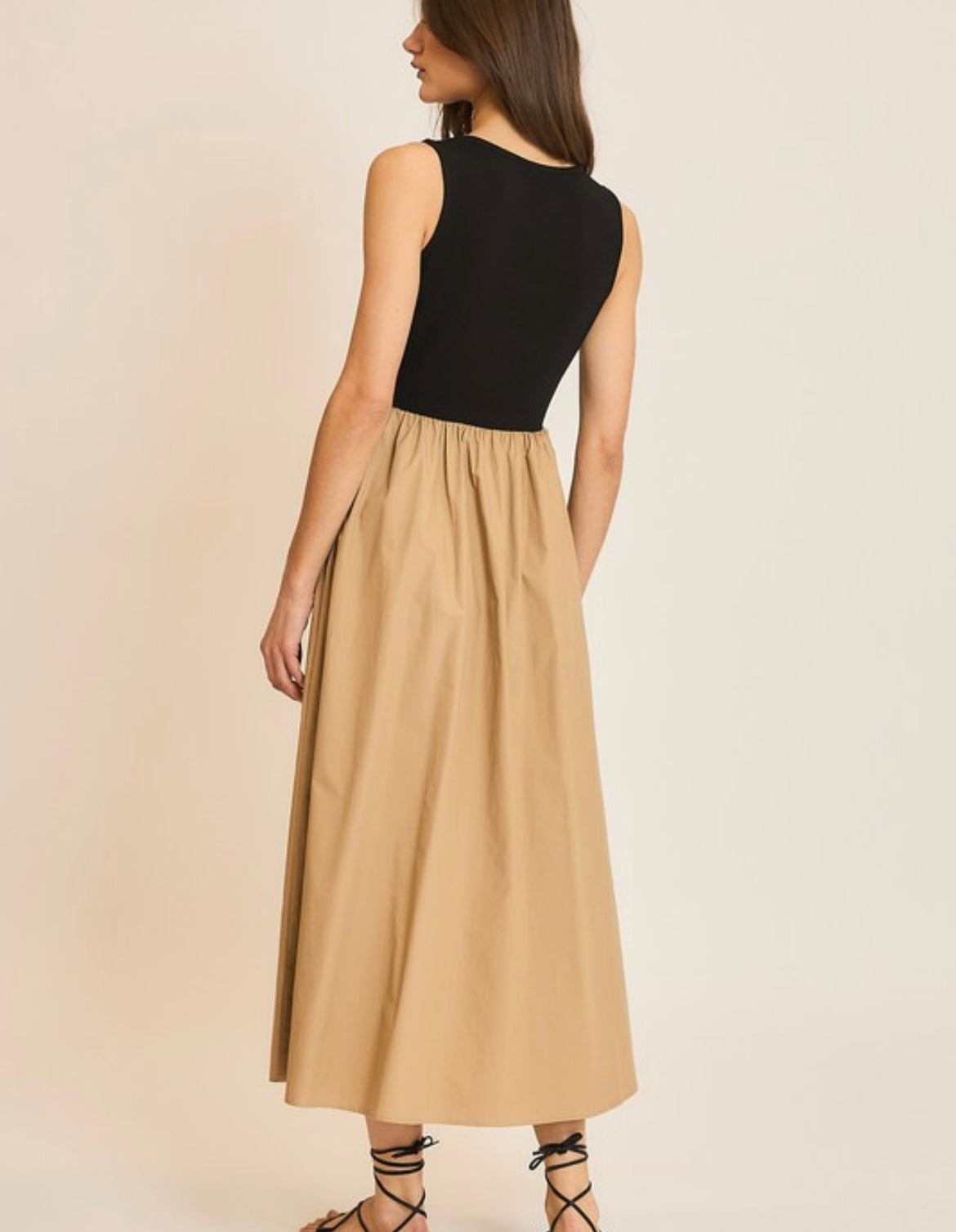 Midi Tank Dress — Black/Camel
