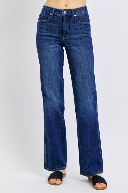 Mid Rise Tummy Control Straight Jeans — Dark