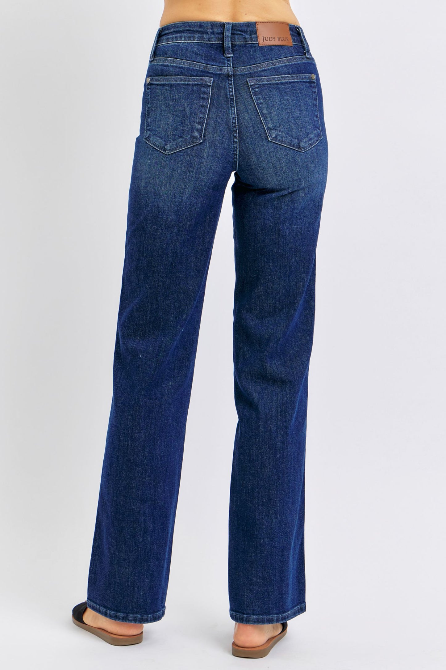 Mid Rise Tummy Control Straight Jeans — Dark