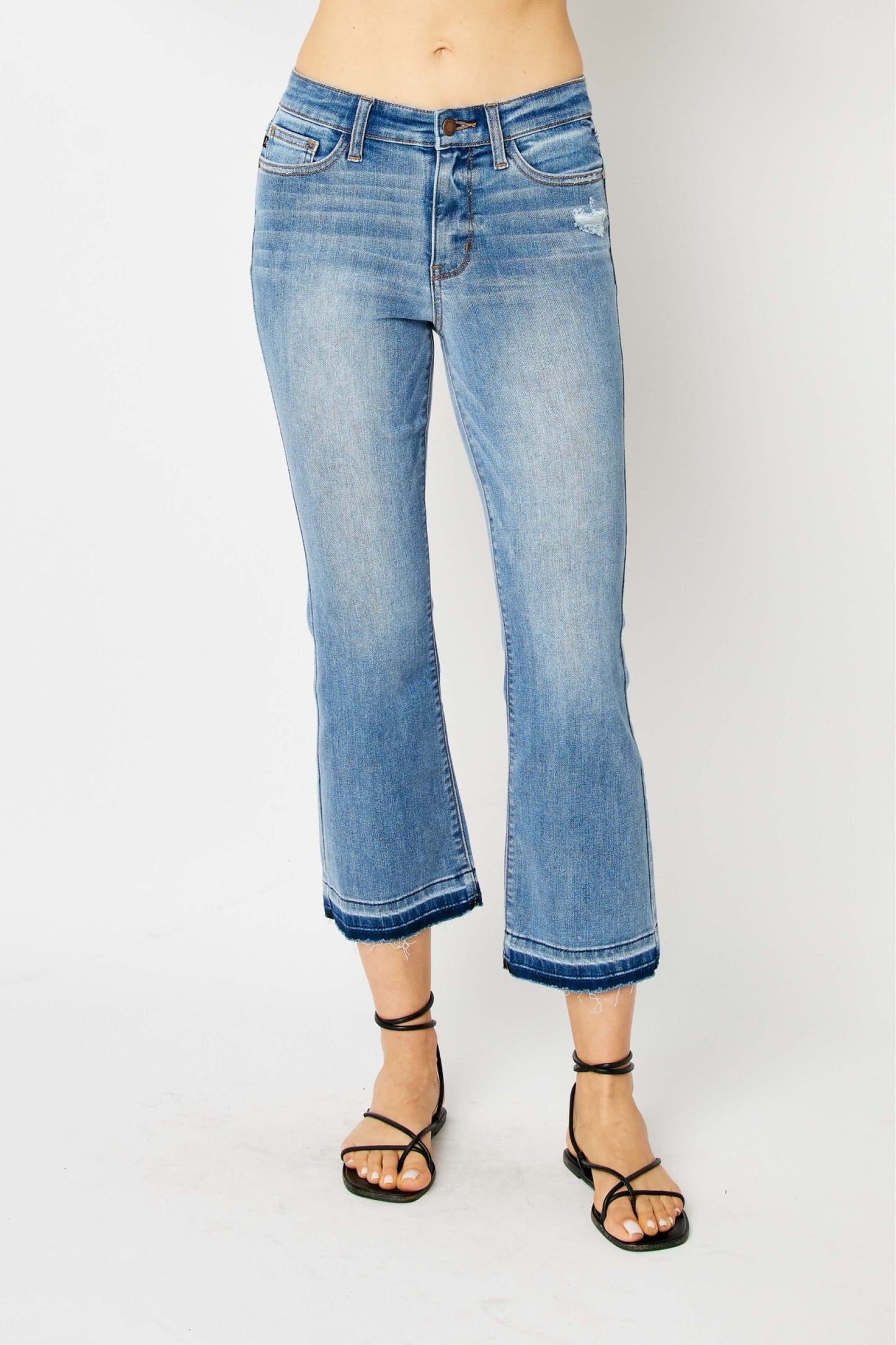 Mid Rise Hem Cropped Bootcut Jeans