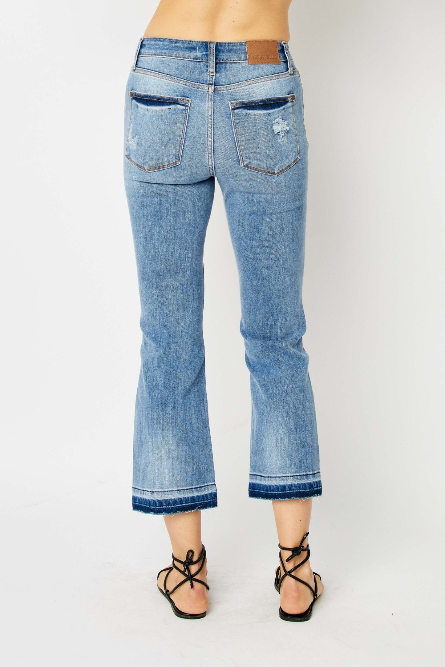 Mid Rise Hem Cropped Bootcut Jeans