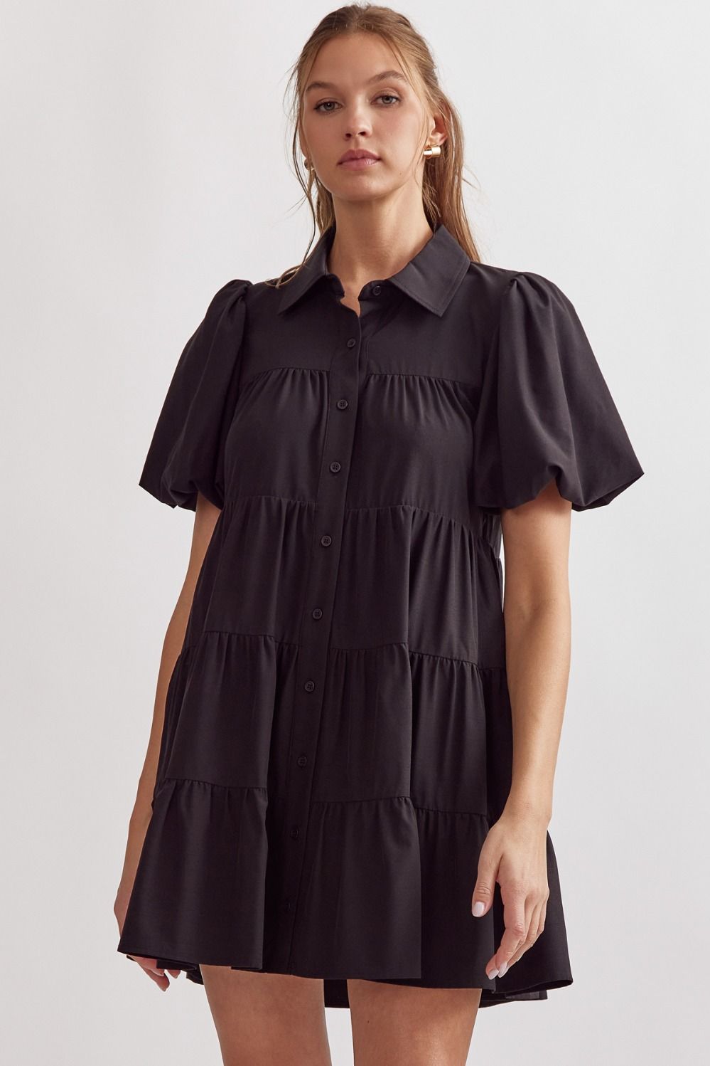 Tiered Black Mini Dress — Black