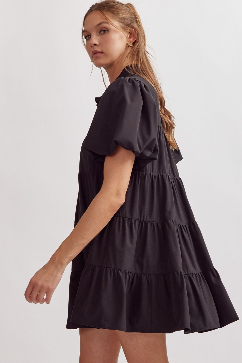 Tiered Black Mini Dress — Black