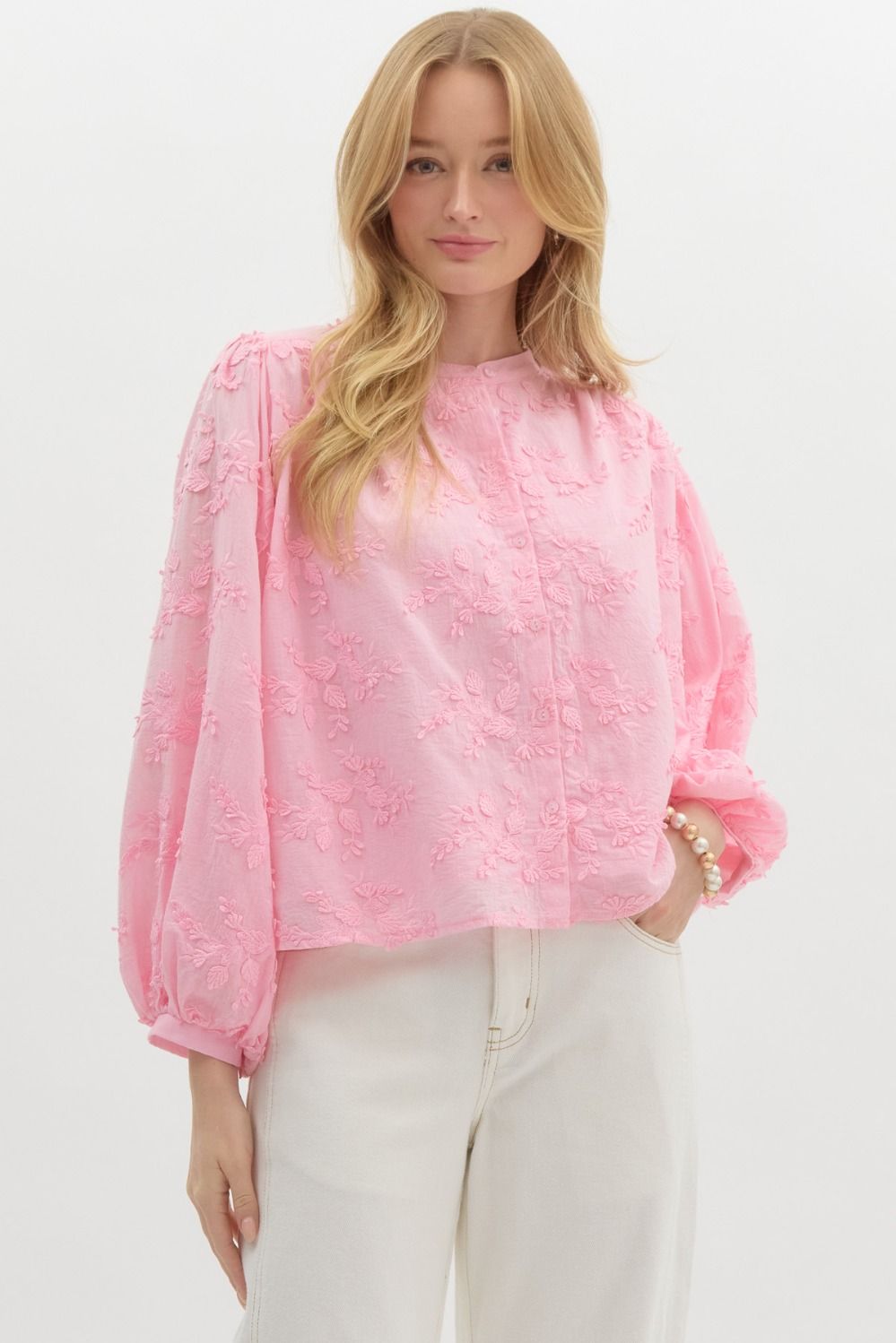 Embroidered Floral Top — Baby Pink