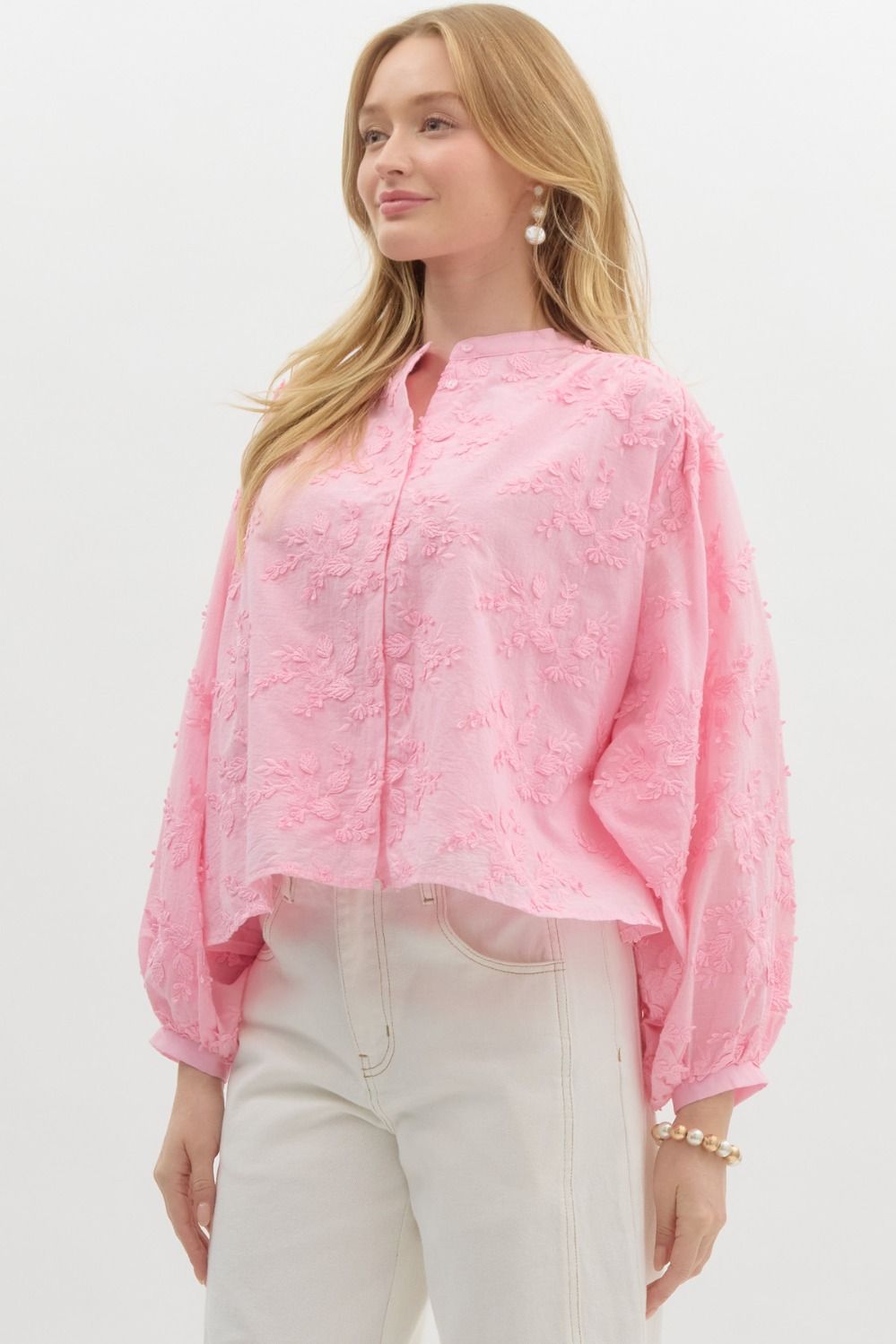 Embroidered Floral Top — Baby Pink