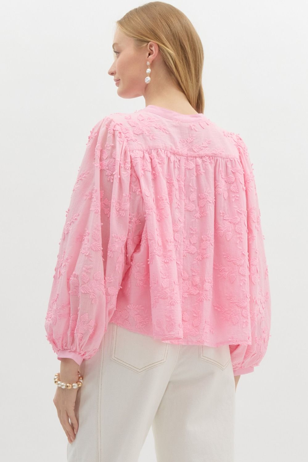 Embroidered Floral Top — Baby Pink