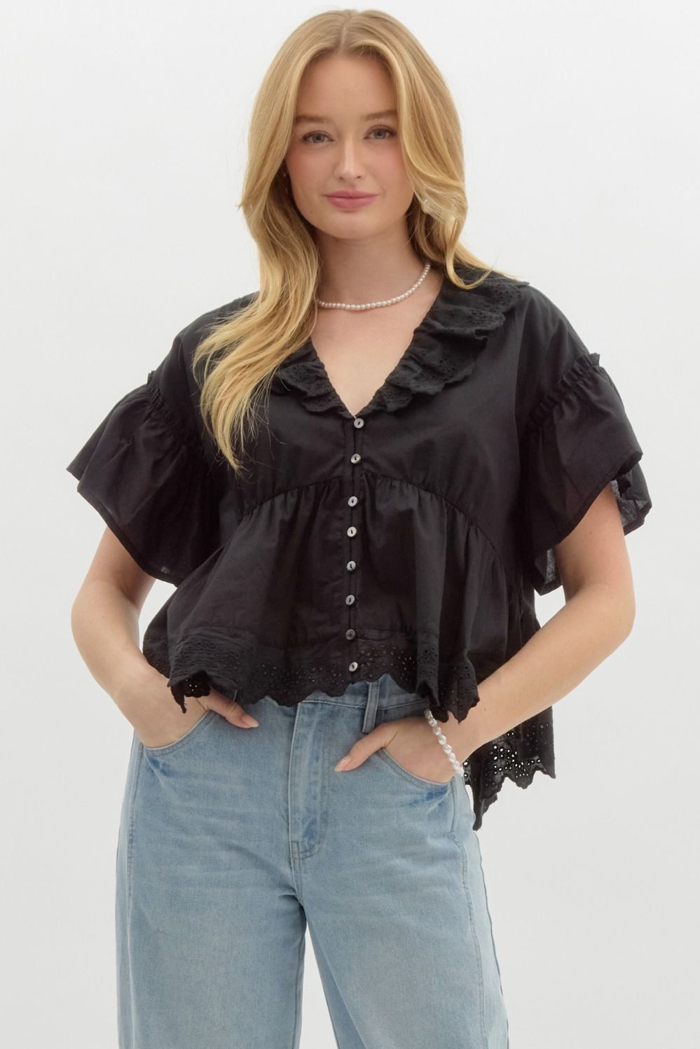 Flutter Sleeve Top — Black