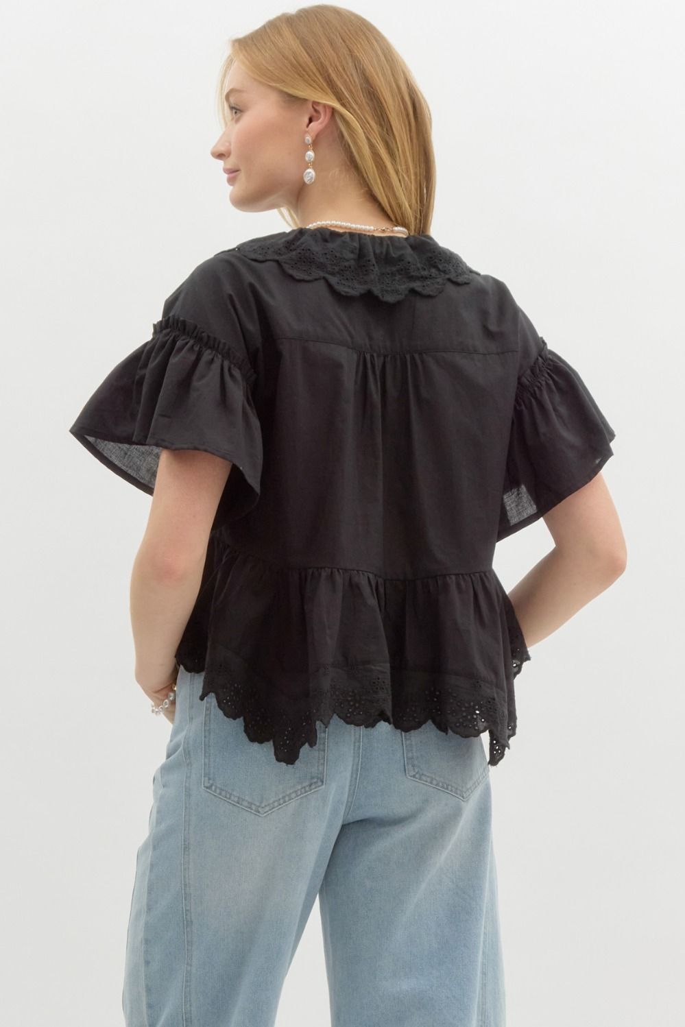 Flutter Sleeve Top — Black