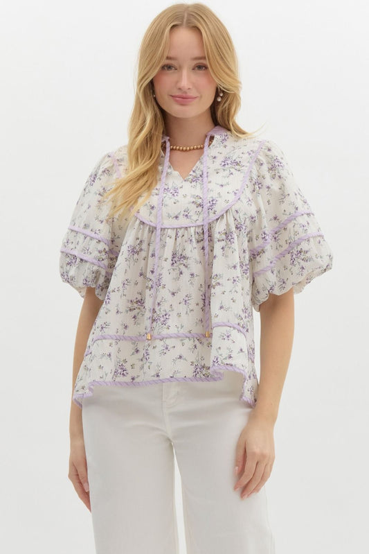 Floral Print Bubble Sleeve Top