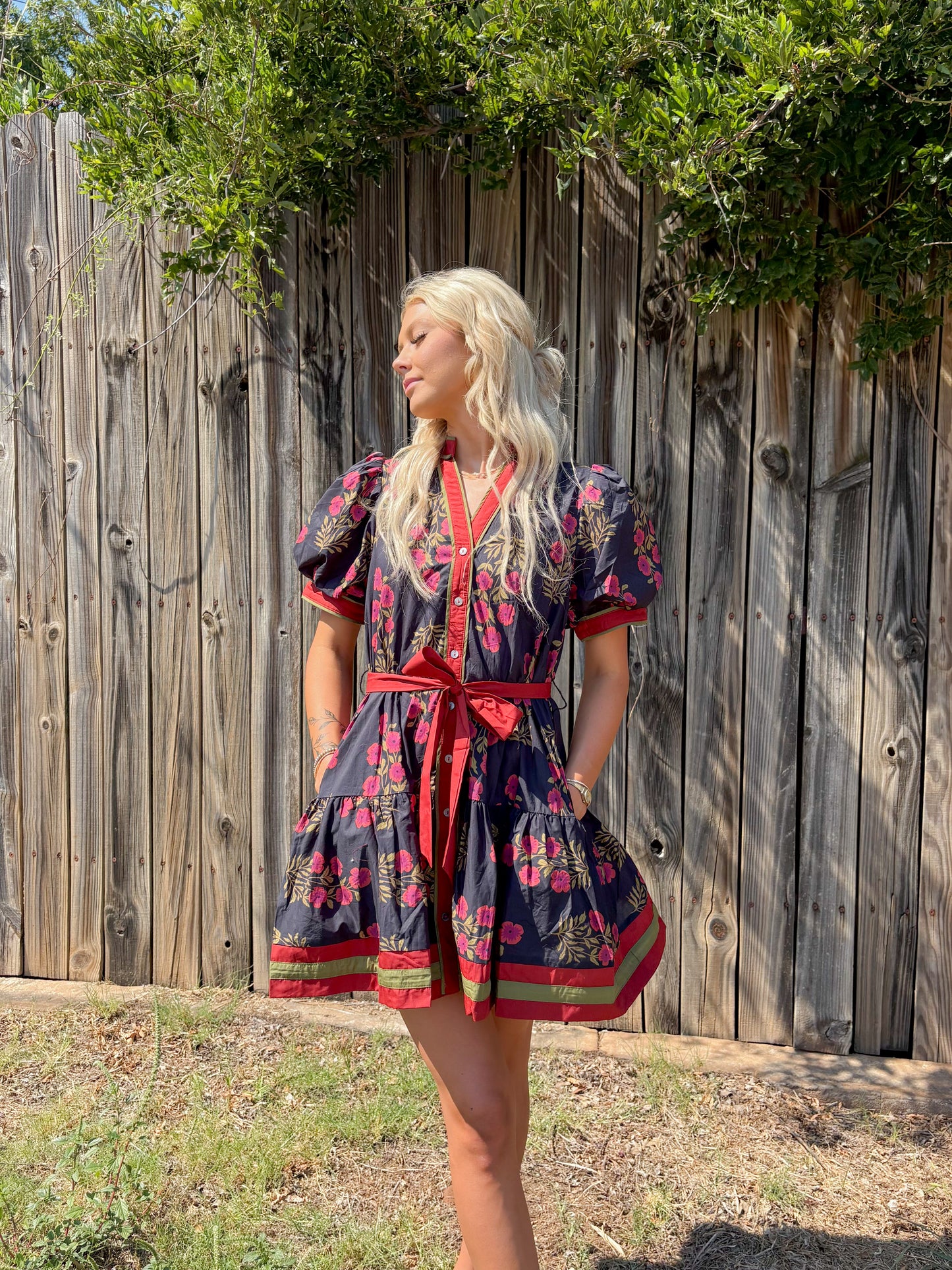 Floral Belt Dress - Black