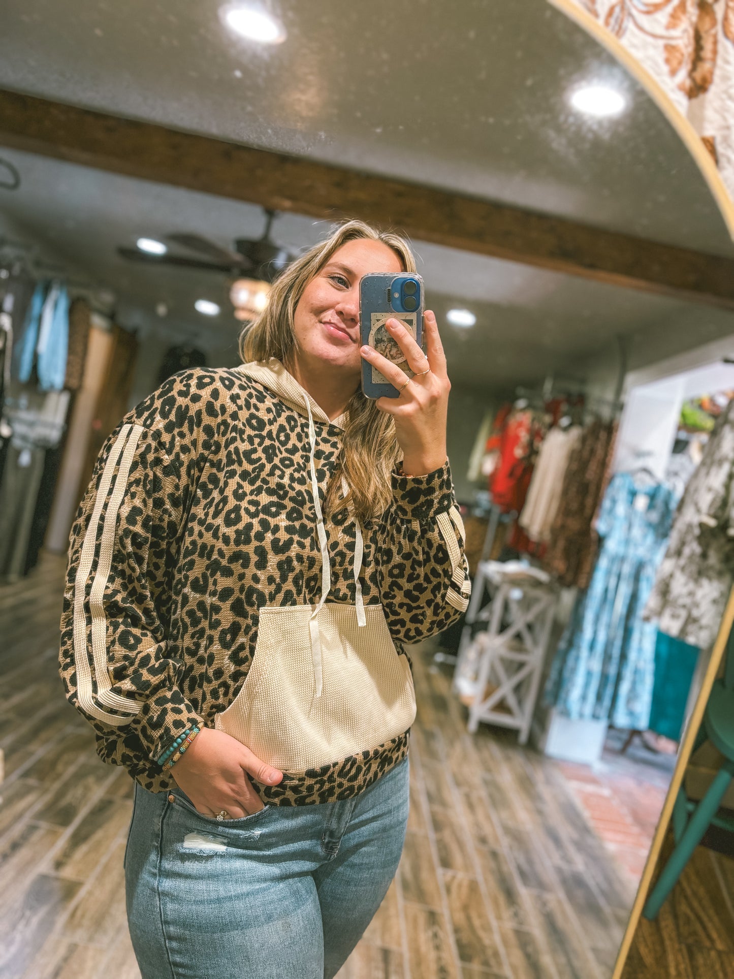 Mix Match Leopard Hoodie - Oatmeal