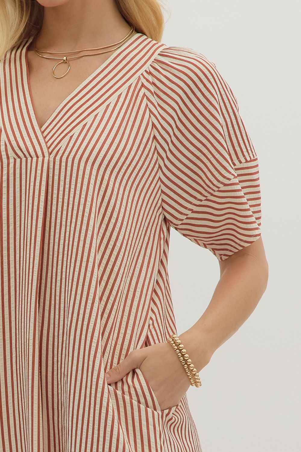 Stripe Midi Dress - Rust
