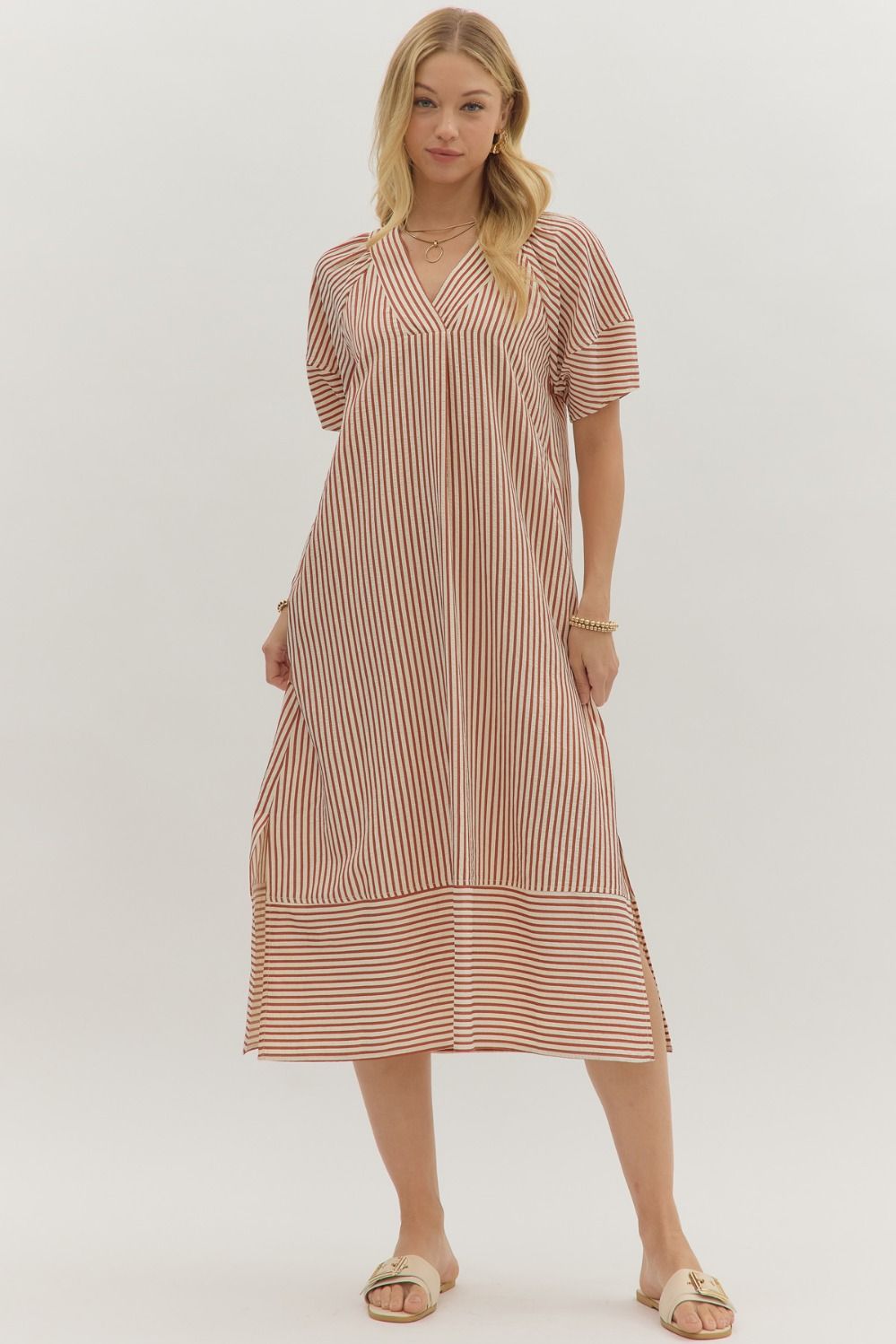 Stripe Midi Dress - Rust