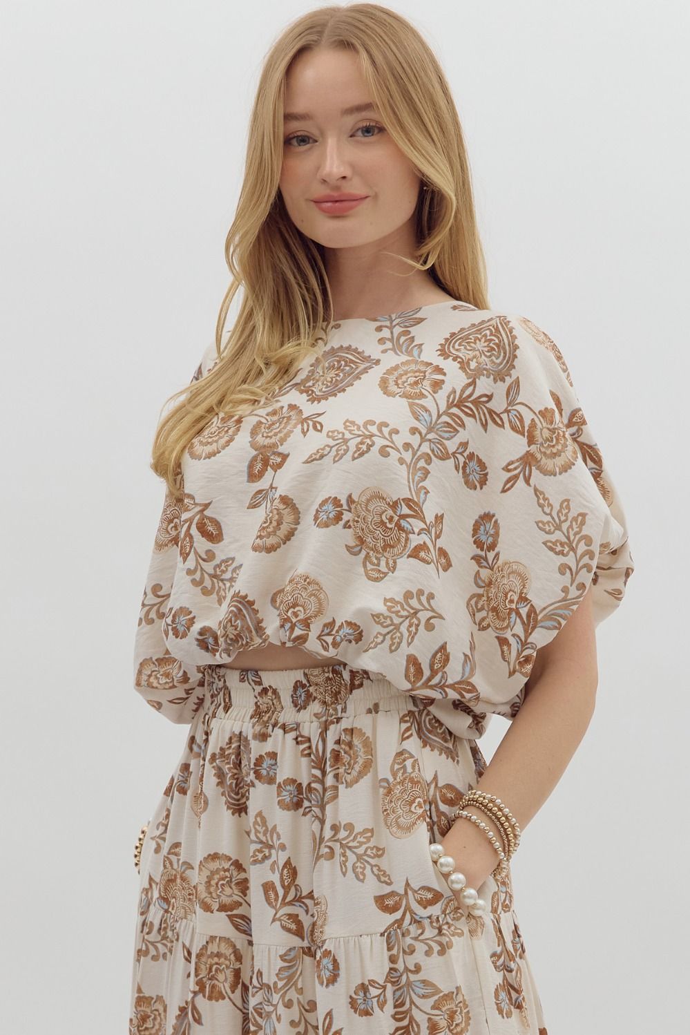 Floral Dolman Sleeve Top - Ivory