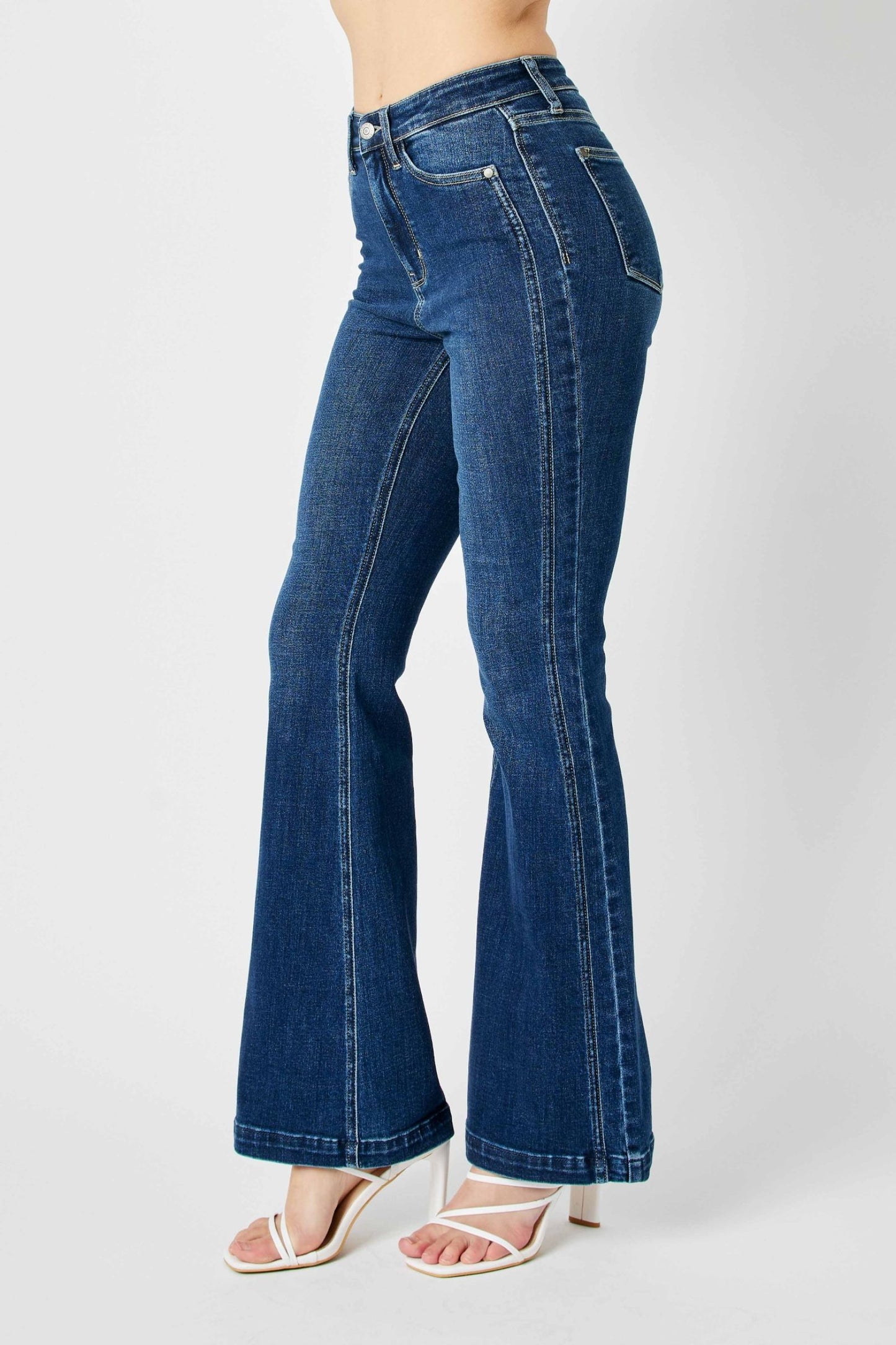 High Waist Dark Denim Flare Jeans