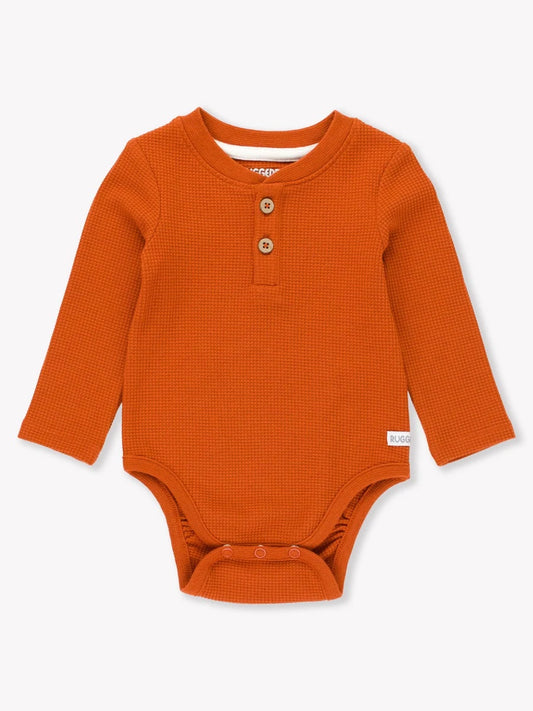 Waffle Knit Henley Bodysuit — Rust