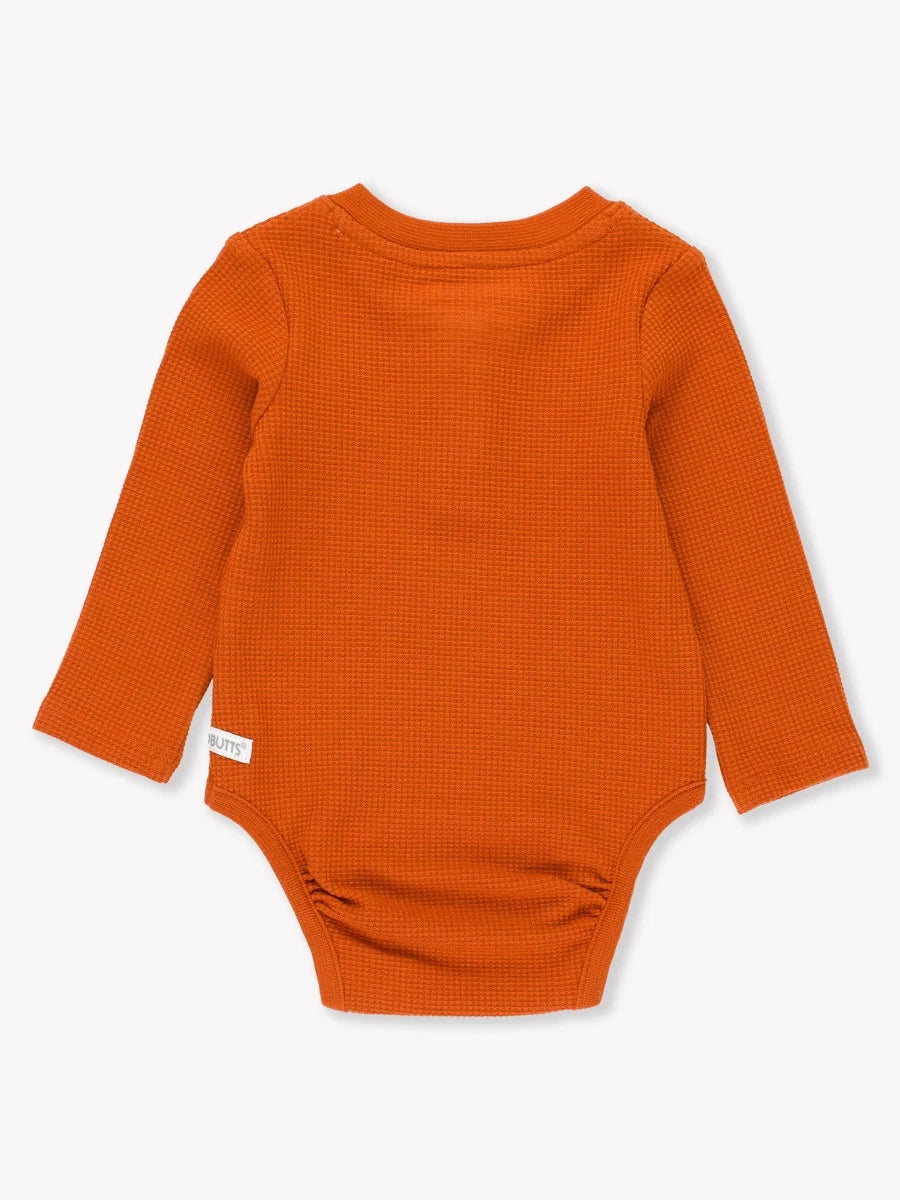 Waffle Knit Henley Bodysuit — Rust