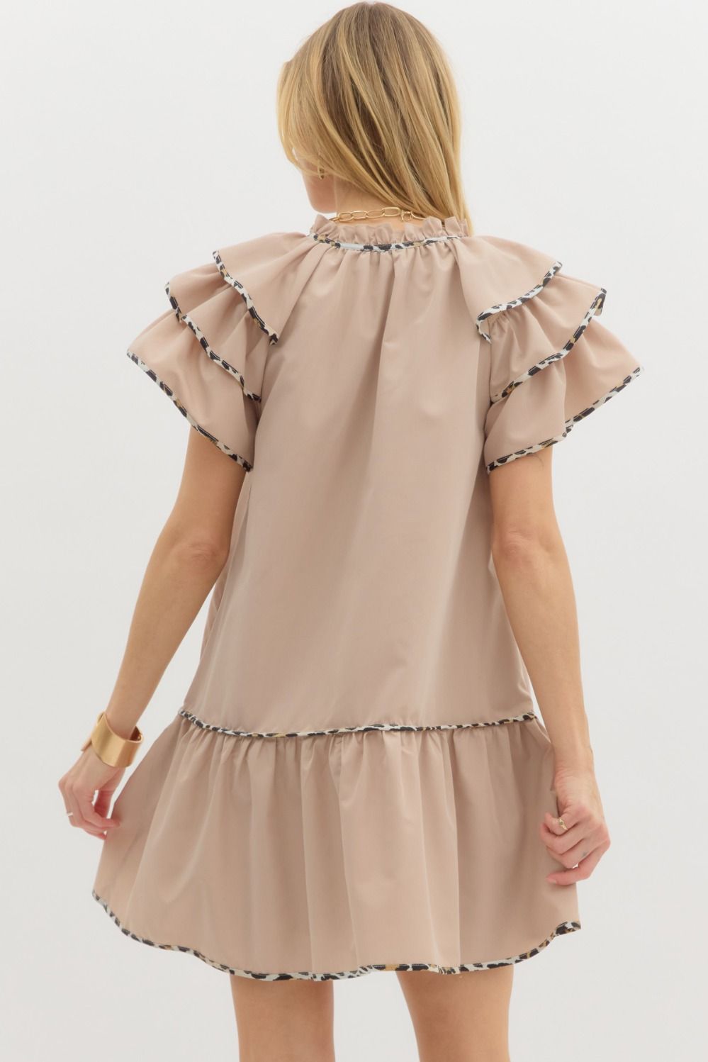 Leopard Detail Flutter Sleeve Dress