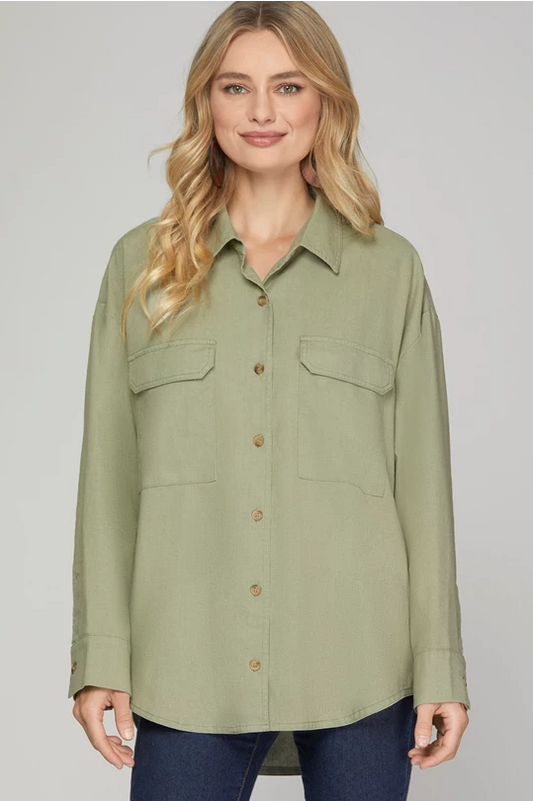 Dusty Olive Button Up