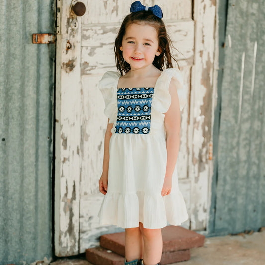 White Aztec Dress — Toddler