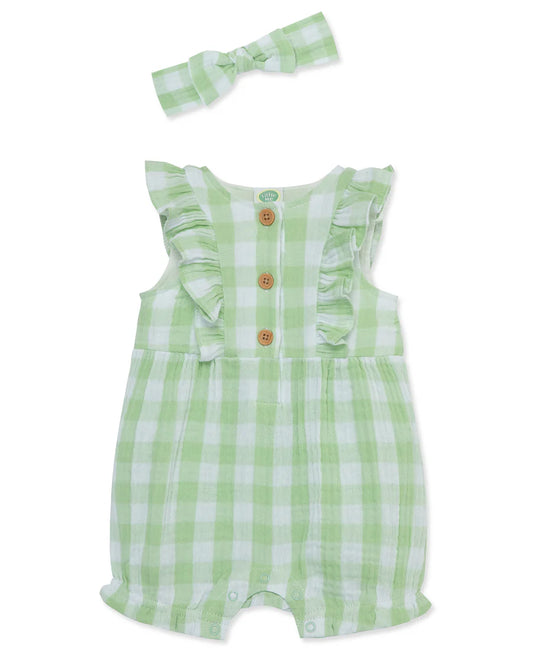 Checkered Gauze Romper Set